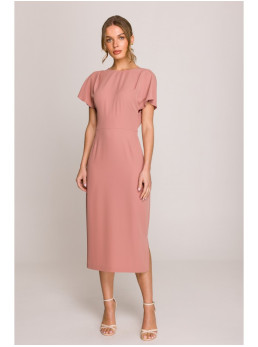 S398 Pieštuko silueto suknelė su skeltuku - rožių