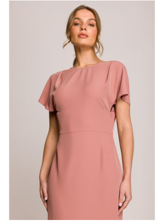 S398 Pieštuko silueto suknelė su skeltuku - rožių