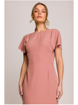 S398 Pieštuko silueto suknelė su skeltuku - rožių