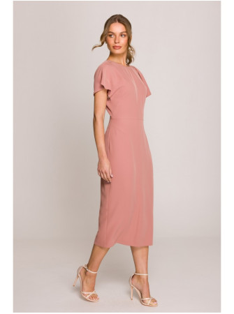 S398 Pieštuko silueto suknelė su skeltuku - rožių