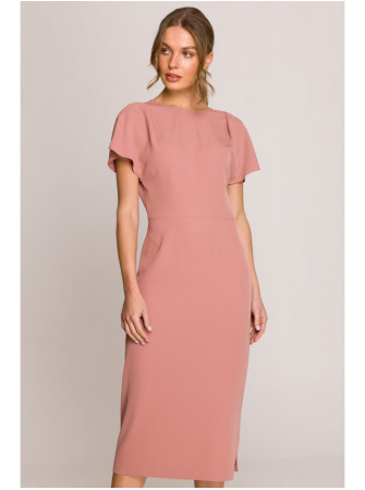 S398 Pieštuko silueto suknelė su skeltuku - rožių