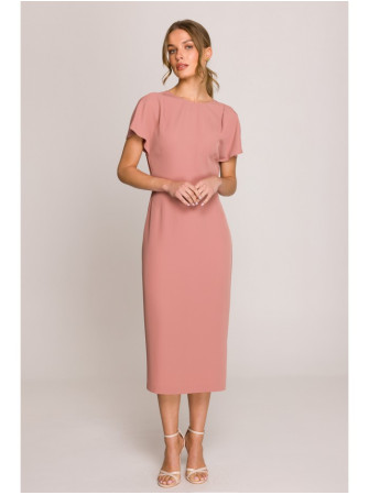 S398 Pieštuko silueto suknelė su skeltuku - rožių