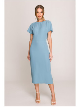 S398 Pieštuko silueto suknelė su skeltuku - dangaus mėlyna