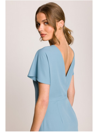 S398 Pieštuko silueto suknelė su skeltuku - dangaus mėlyna