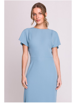 S398 Pieštuko silueto suknelė su skeltuku - dangaus mėlyna