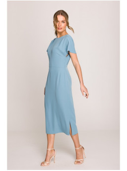 S398 Pieštuko silueto suknelė su skeltuku - dangaus mėlyna