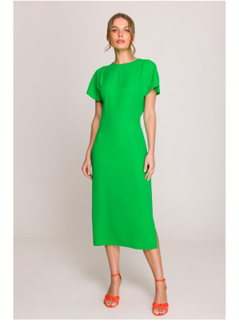 S398 Pieštuko silueto suknelė su skeltuku - žalia