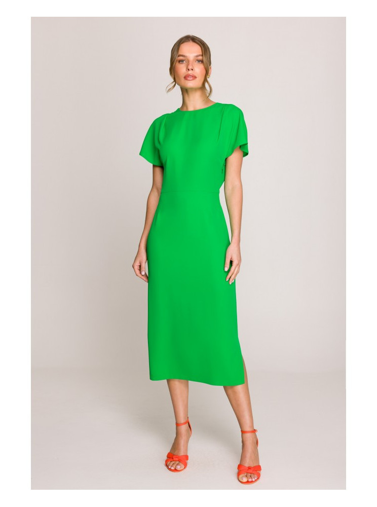 S398 Pieštuko silueto suknelė su skeltuku - žalia