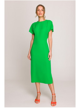 S398 Pieštuko silueto suknelė su skeltuku - žalia