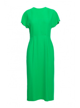 S398 Žalia suknelė pieštuko siluetu su skeltuku - žalia