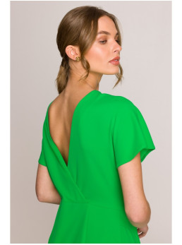 S398 Žalia suknelė pieštuko siluetu su skeltuku - žalia