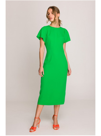 S398 Pieštuko silueto suknelė su skeltuku - žalia