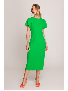 S398 Pieštuko silueto suknelė su skeltuku - žalia