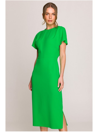 S398 Pieštuko silueto suknelė su skeltuku - žalia