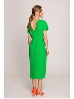 S398 Pieštuko silueto suknelė su skeltuku - žalia