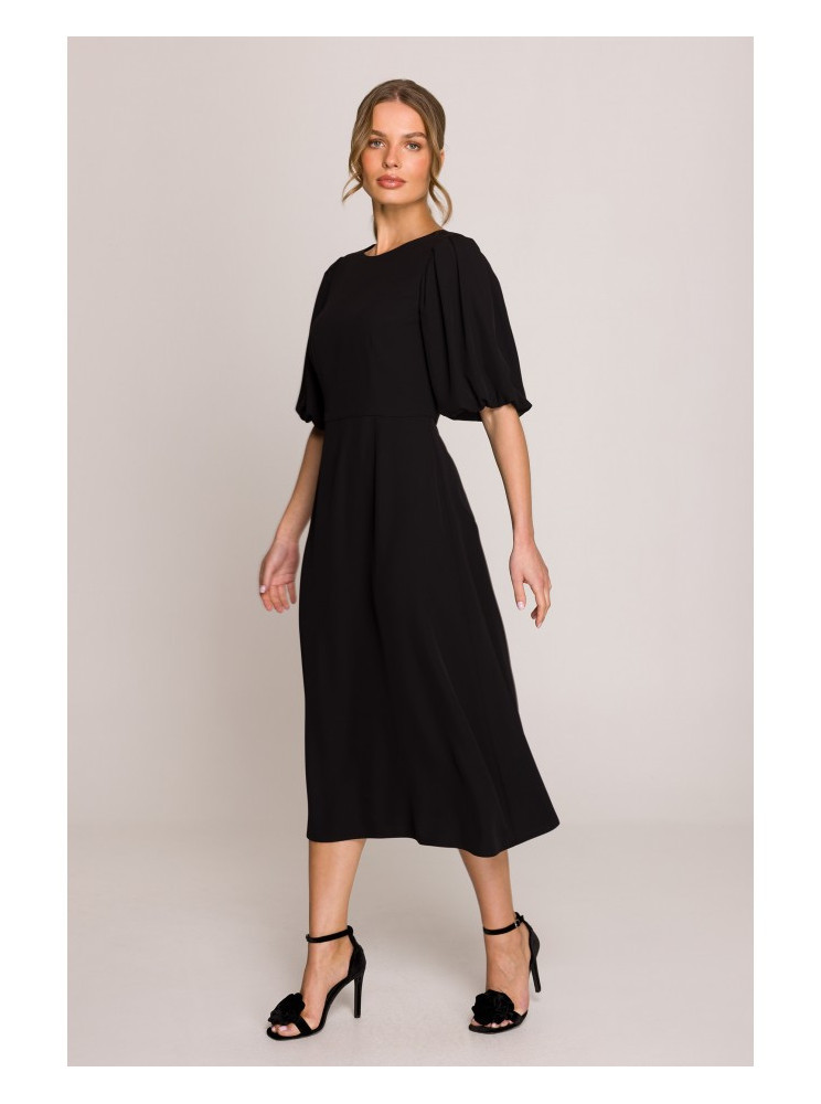 S399 Pūstų rankovių suknelė - juoda