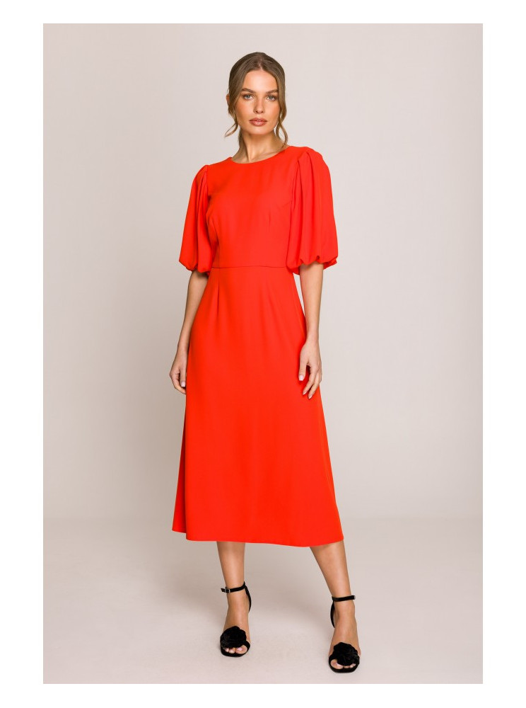 S399 Pūstų rankovių suknelė - koralinė