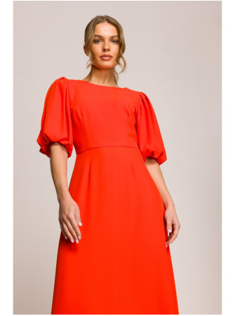 S399 Pūstų rankovių suknelė - koralinė