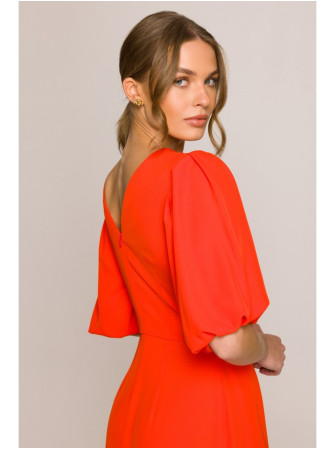 S399 Pūstų rankovių suknelė - koralinė