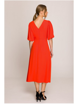 S399 Pūstų rankovių suknelė - koralinė