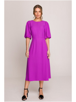 S399 Sukurta suknelė pūstomis rankovėmis - levandų