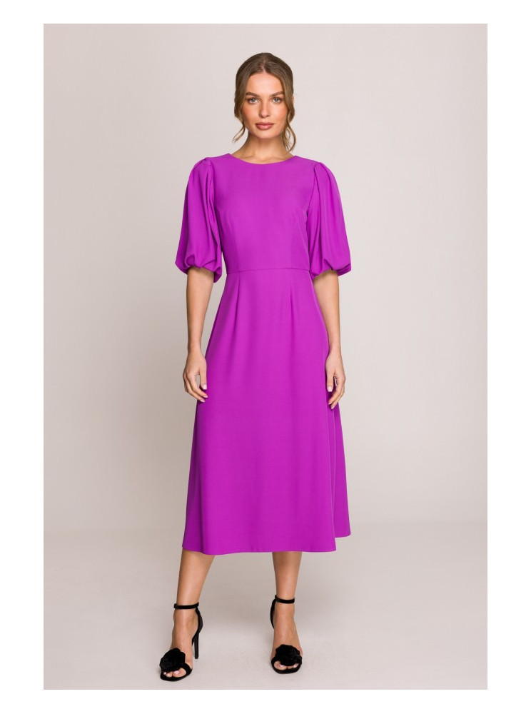 S399 Sukurta suknelė pūstomis rankovėmis - levandų