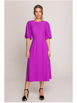 S399 Sukurta suknelė pūstomis rankovėmis - levandų