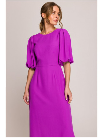 S399 Sukurta suknelė pūstomis rankovėmis - levandų