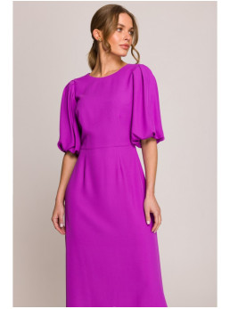 S399 Sukurta suknelė pūstomis rankovėmis - levandų