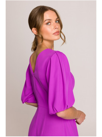 S399 Sukurta suknelė pūstomis rankovėmis - levandų