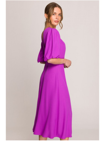 S399 Sukurta suknelė pūstomis rankovėmis - levandų