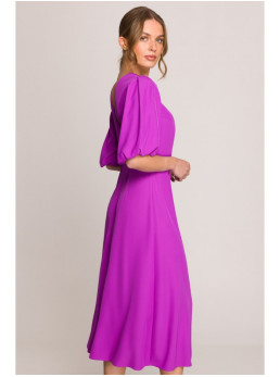 S399 Sukurta suknelė pūstomis rankovėmis - levandų