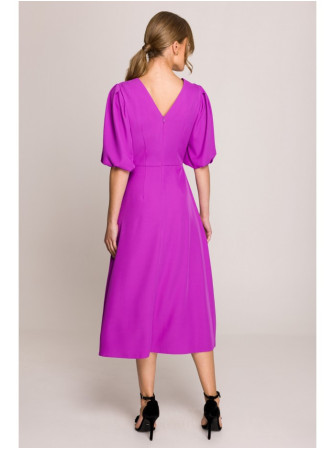 S399 Sukurta suknelė pūstomis rankovėmis - levandų