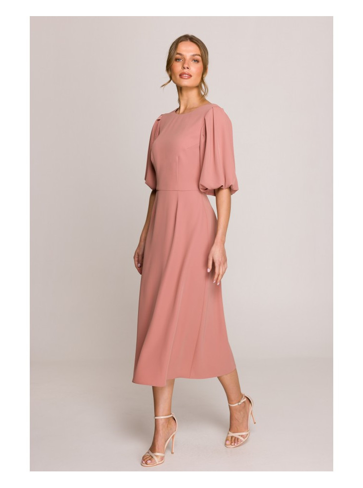 S399 Sluoksniuota suknelė pūstomis rankovėmis - rožių