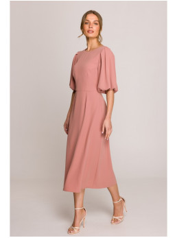 S399 Surišta suknelė pūstomis rankovėmis - rožių