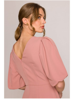 S399 Sluoksniuota suknelė pūstomis rankovėmis - rožių