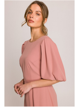 S399 Sluoksniuota suknelė pūstomis rankovėmis - rožių