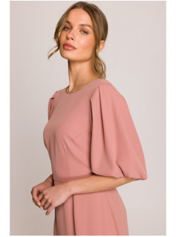 S399 Surišta suknelė pūstomis rankovėmis - rožių