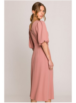 S399 Sluoksniuota suknelė pūstomis rankovėmis - rožių