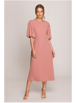 S399 Surišta suknelė pūstomis rankovėmis - rožių