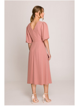 S399 Surišta suknelė pūstomis rankovėmis - rožių