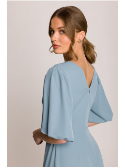 S399 Pūstų rankovių suknelė - dangaus mėlyna