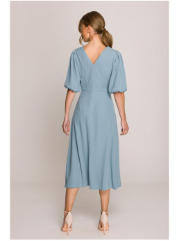 S399 Pūstų rankovių suknelė - dangaus mėlyna