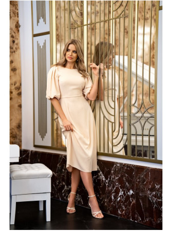 S400 Kreminės spalvos suknelė pūstomis rankovėmis - kreminė