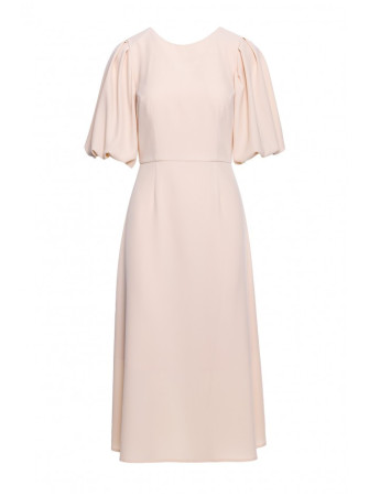 S400 Kreminės spalvos suknelė pūstomis rankovėmis - kreminė