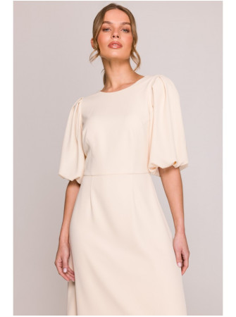 S400 Kreminės spalvos suknelė pūstomis rankovėmis - kreminė