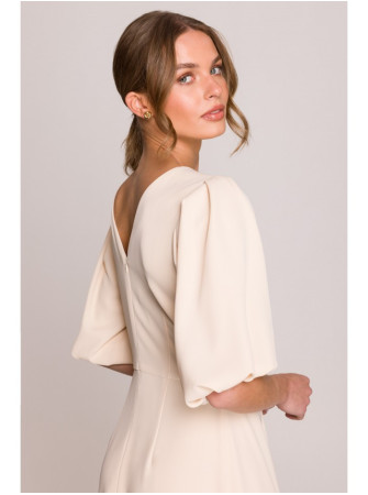 S400 Kreminės spalvos suknelė pūstomis rankovėmis - kreminė
