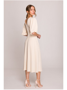 S400 Suknelė pūstomis rankovėmis - kreminė