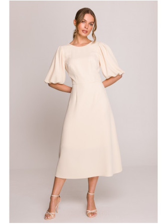 S400 Kreminės spalvos suknelė pūstomis rankovėmis - kreminė