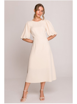 S400 Suknelė pūstomis rankovėmis - kreminė